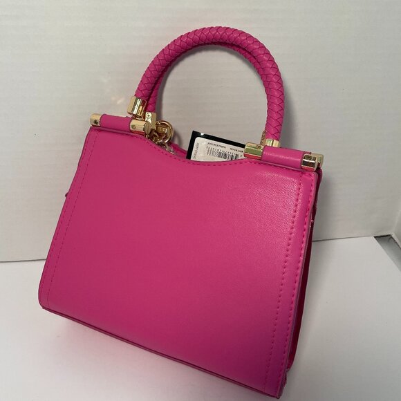 bebe Erika Mini Shopper Fuchsia Pink Satchel Top Handle Gold Bag NWT - Picture 6 of 13